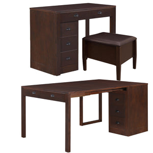 MECO Stakmore Wooden Made Expandable Desk with Ottoman and 3 Functioning Drawers - TRAPSKI