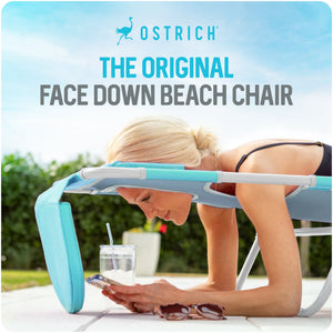 Ostrich The Original Chaise Lounge, Facedown Beach Pool Tanning Chair, Aqua