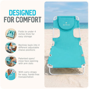Ostrich The Original Chaise Lounge, Facedown Beach Pool Tanning Chair, Aqua