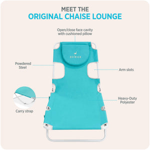 Ostrich The Original Chaise Lounge, Facedown Beach Pool Tanning Chair, Aqua