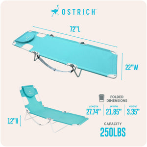 Ostrich The Original Chaise Lounge, Facedown Beach Pool Tanning Chair, Aqua