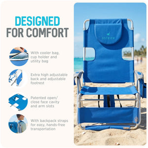 Ostrich The Backpack 3N1 Portable Chair Cooler Bag Reclining Lounger, Royal Blue