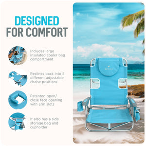 Ostrich The Deluxe Backpacker Portable Beach Chair with Cooler Bag, Light Blue