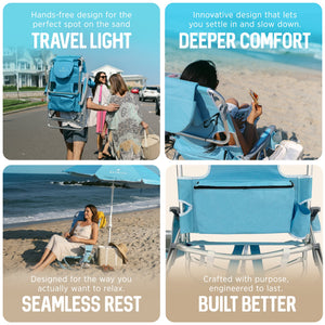Ostrich The Deluxe Backpacker Portable Beach Chair with Cooler Bag, Light Blue
