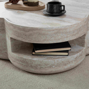 Clover Round Coffee Table With Open Storage - Marble