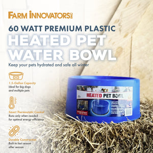Farm Innovators 60 Watt Premium Plastic Heated Pet Dog and Cat Water Bowl, Blue - TRAPSKI