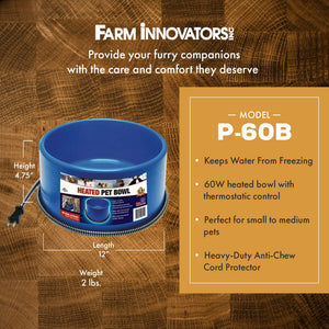 Farm Innovators 60 Watt Premium Plastic Heated Pet Dog and Cat Water Bowl, Blue - TRAPSKI