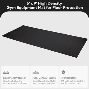 BalanceFrom High-Density Gym Equipment Mat, 1/4-Inch PVC Protective Floor Mat for Treadmills, Exercise Bikes, and Heavy Fitness Machines, 9' x 6'
