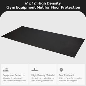 Fitvids High-Density Home Gym Equipment Mat, 1/4-Inch Nonslip PVC Floor Protector for Treadmills, Exercise Bikes, and Fitness Equipment, 6' x 12'