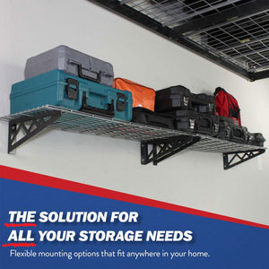 SafeRacks 18x48 Inch Garage Wall Mounted Wire Utility Shelf, Hammertone (2 Pack)