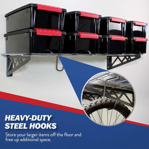 SafeRacks 18x48 Inch Garage Wall Mounted Wire Utility Shelf, Hammertone (2 Pack)