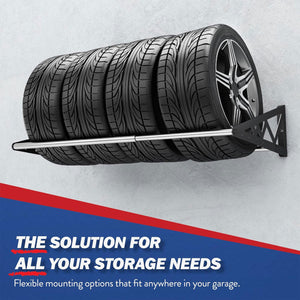 SafeRacks Adjustable Wall Mounted Tire Rack with Powder Coated Brackets, Black