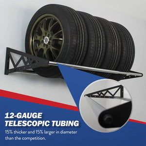 SafeRacks Adjustable Wall Mounted Tire Rack with Powder Coated Brackets, Black