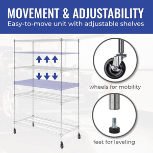 SafeRacks 4 Tiered Storage Shelves w/Heavy Duty Steel Wire Shelving Unit, Silver