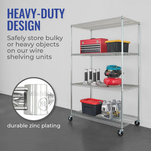 SafeRacks 4 Tiered Storage Shelves w/Heavy Duty Steel Wire Shelving Unit, Silver