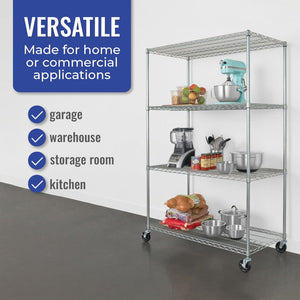 SafeRacks 4 Tiered Storage Shelves w/Heavy Duty Steel Wire Shelving Unit, Silver