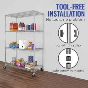 SafeRacks 4 Tiered Storage Shelves w/Heavy Duty Steel Wire Shelving Unit, Silver
