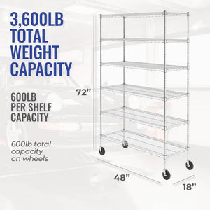 SafeRacks 6 Tiered Storage Shelves w/Heavy Duty Steel Wire Shelving Unit, Silver - TRAPSKI