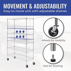 SafeRacks 6 Tiered Storage Shelves w/Heavy Duty Steel Wire Shelving Unit, Silver - TRAPSKI