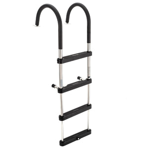 RecPro Compact Stainless Steel Heavy Duty 4 Step Pontoon Boat Boarding Ladder - TRAPSKI