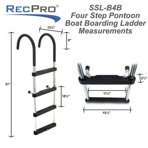 RecPro Compact Stainless Steel Heavy Duty 4 Step Pontoon Boat Boarding Ladder - TRAPSKI