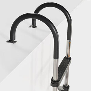 RecPro Compact Stainless Steel Heavy Duty 4 Step Pontoon Boat Boarding Ladder - TRAPSKI