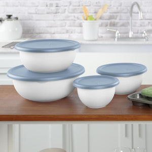 Sterilite Nesting Mixing Covered Bowl Set with Lids, Washed Blue (Set of 12)
