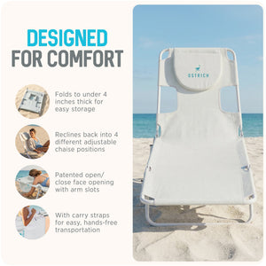 Ostrich The Original Chaise Lounge, Facedown Beach Pool Tanning Chair, White