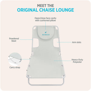 Ostrich The Original Chaise Lounge, Facedown Beach Pool Tanning Chair, White