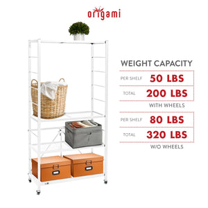 Origami R2 Series Folding Steel Storage Rack with Adjustable Shelves, White