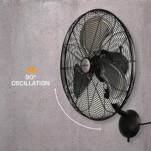 Hurricane 20 Inch Pro Series Metal Wall Mount Heavy Duty Hydroponics Fan, Black