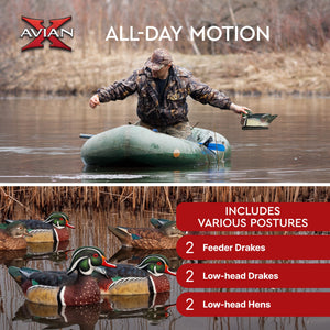 Avian X Topflight Wood Ducks, Realistic Floating Decoys, 6 Pack, Multicolor