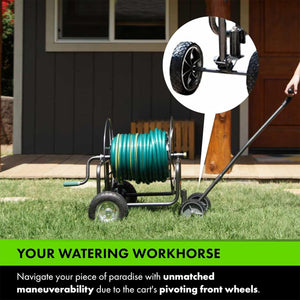 Yard Butler 4 Wheel Heavy Duty Steel Hose Truck Holds 400 Feet of Hose, Black