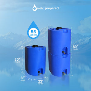 WaterPrepared 55 Gal Stackable Design Utility Water Tank with Large Cap, Blue