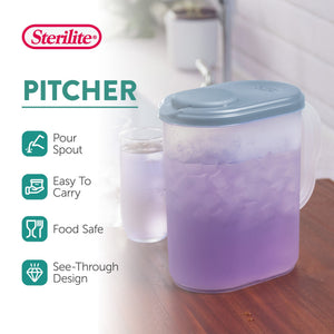 Sterilite Plastic Lidded Pitcher with Clear Base & Handle, Washed Blue, 18-Pack