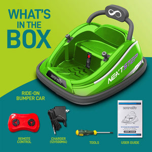 Serenelife 360 Degree Spinning Bumper Car w/Adjustable Belt & Controls, Green