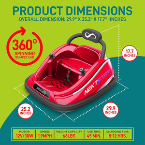 Serenelife 360 Degree Spinning Bumper Car w/Adjustable Belt & Controls, Red - TRAPSKI