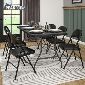 Peakform Folding Vinyl Padded Chair with Comfortable Seat Cushion, 4 Pack, Black