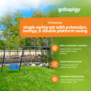 gobaplay Explorer Kids Swing Set w/Frame, Dual Platform Saucer, Swings & Trapeze