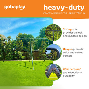 gobaplay Explorer Kids Swing Set w/Frame, Dual Platform Saucer, Swings & Trapeze