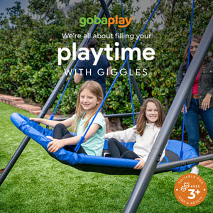 gobaplay Explorer Kids Swing Set w/Frame, Dual Platform Saucer, Swings & Trapeze