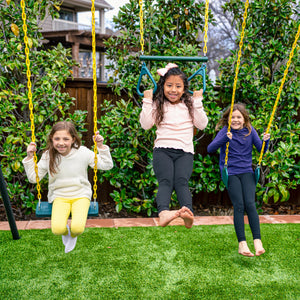 gobaplay Explorer Kids Swing Set w/Frame, Dual Platform Saucer, Swings & Trapeze