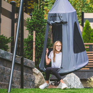 gobaplay Discovery Kids Swing Set, Outdoor Frame, Tent Saucer, Swings, & Trapeze