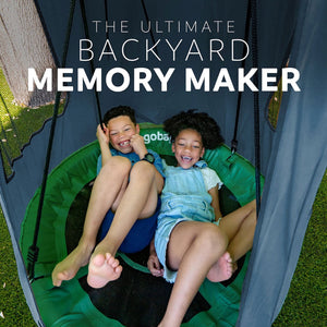 gobaplay Round Platform Saucer Tree Swing, Green with Hanging Tent Cover, Grey