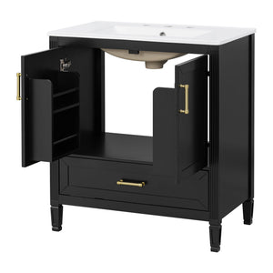 Elegant Fluted Bathroom Vanity With Sink, Soft Close Doors & Drawer