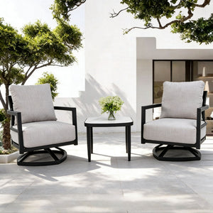 Outdoor Patio Furniture Chat Set with Sunbrella Cushions and Side Table