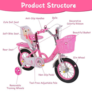 16in Carbon Steel Kid Bike with Backpack Streamers Helmet Detachable Training Wheels