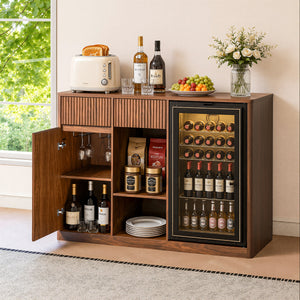 51" Fluted Bar Cabinet with Fridge Space and Wine Glass Rack