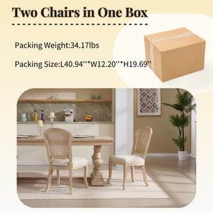 French Country Dining Chairs Set of 2, Upholstered with Rattan Fan-shaped Back