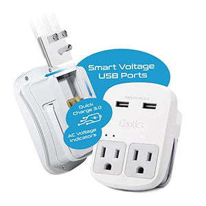 World-Way 6 Travel Adapter Kit | 2 USB, 1 USB-C Cable + 2 US Outlets - Grounded (WPS-2B)